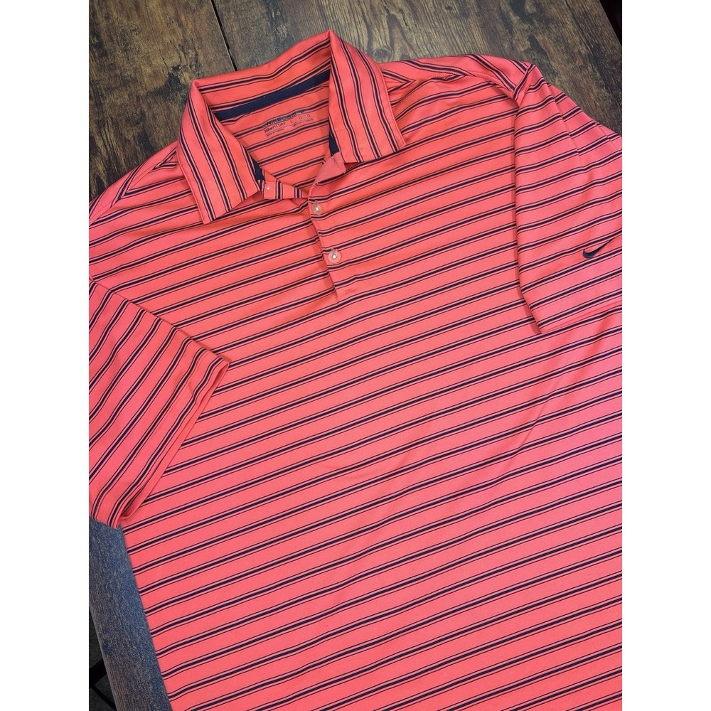 Nike Shirt Mens Large Red W/ Black Striped Golf Polo Dri-Fit Short Sleeve